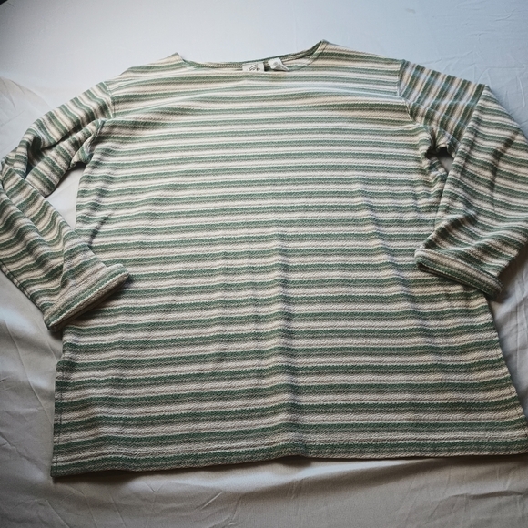 MJ Carroll Autum Colored Blouse Top Womens size Small Stripped short sleeve - Picture 1 of 5